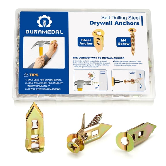 Self Drilling Drywall Anchors with Screws Kit - 200 Pcs Heavy Duty Metal Expansion Anchors for Sheetrock, No Drill Needed, 50lb Rating, 2026 Upgraded Anti-Strip Design