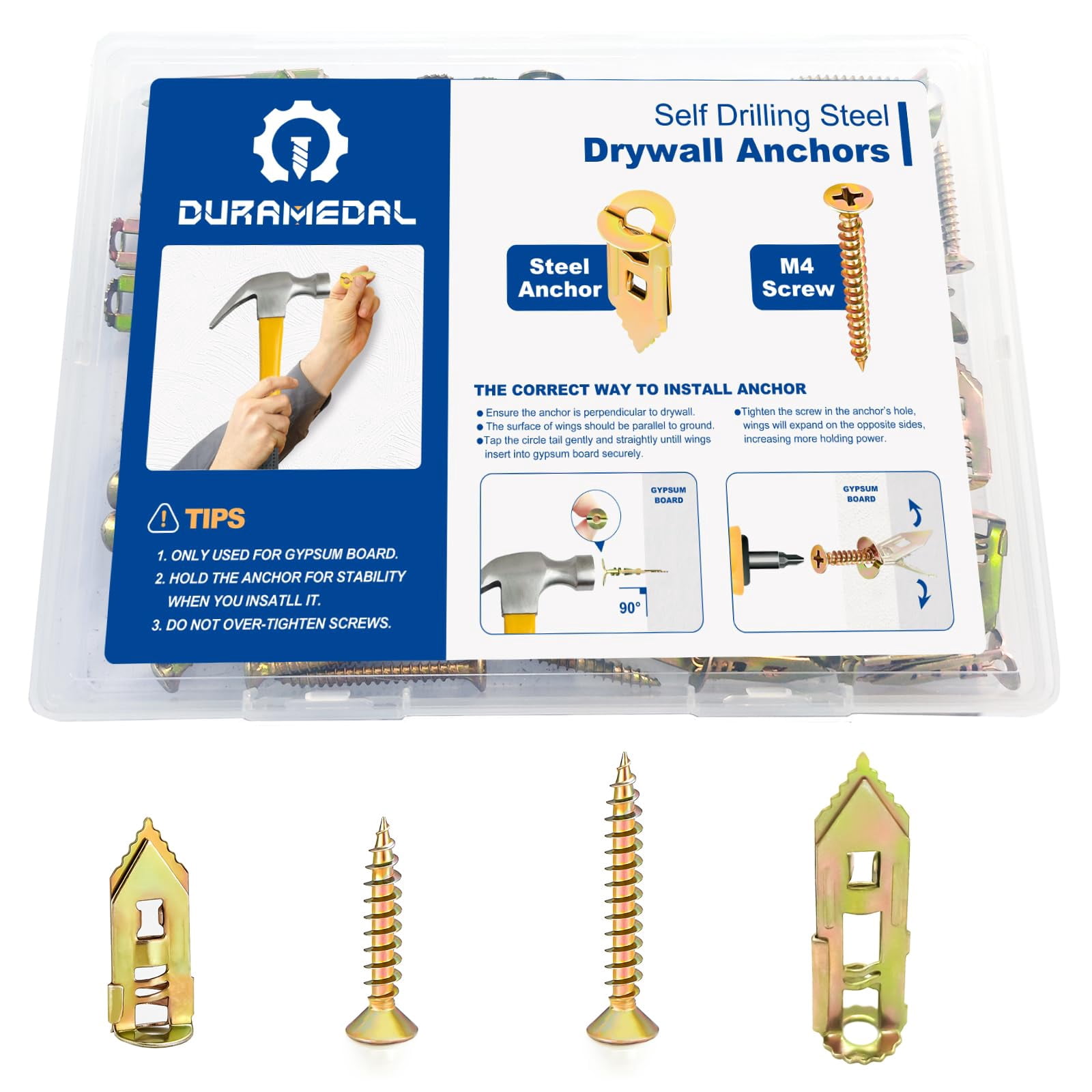 Self Drilling Drywall Anchors with Screws Kit - 200 Pcs Heavy Duty Metal Expansion Anchors for Sheetrock, No Drill Needed, 50lb Rating, 2026 Upgraded Anti-Strip Design