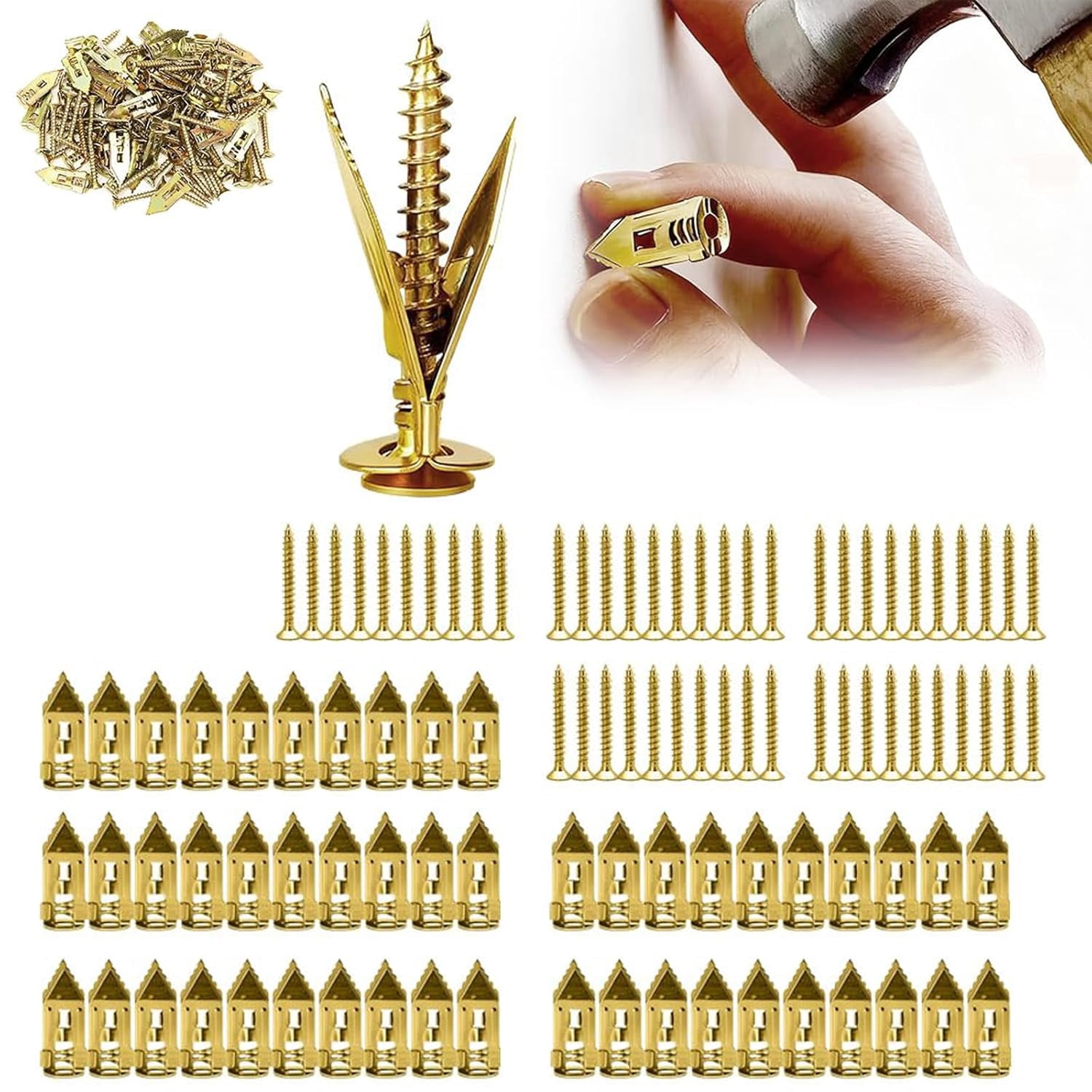 Self Drilling Drywall Anchors with Screws Kit, 2026 New Heavy Duty Drywall Expansion Anchors Screws Kit for Wall Decor, Shelves & Pictures Hanging (100,0.47 * 1.18in)