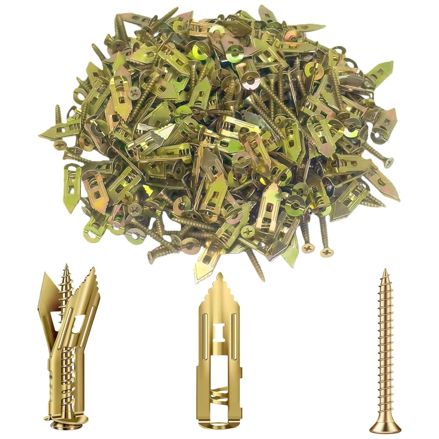 Self Drilling Drywall Anchors with Screws Kit 400Pcs-200 Sheetrock Anchors 200 Zinc Expansion Screws New Upgraded Zinc Plated Steel No Drill or Holes in Wall,for Wall Hanging,Cabinets