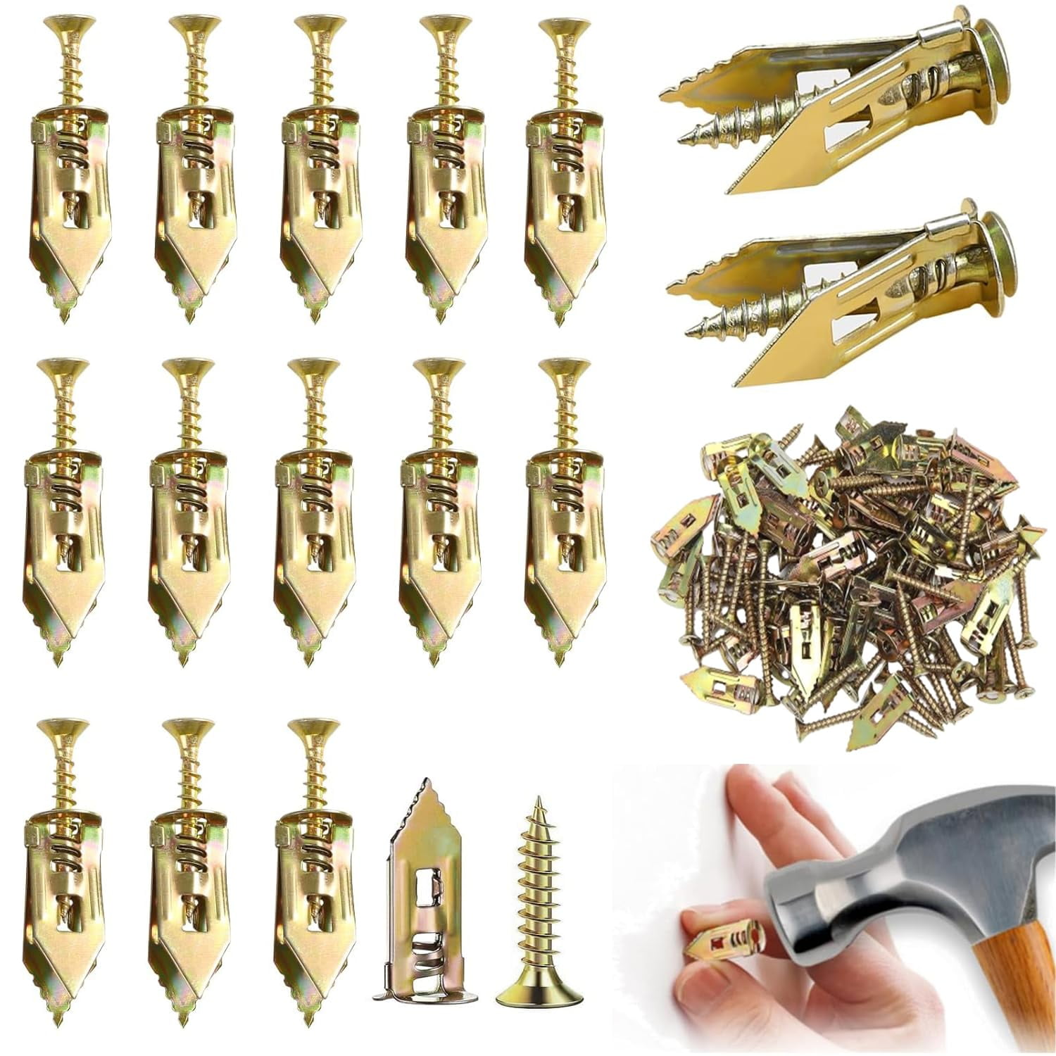 Self Drilling Drywall Anchors with Screws Kit 80Pcs- 40 Sheetrock Anchors 40 Zinc Expansion Screws Zinc Plated Steel No Drill or Holes in Wall, for Wall Hanging, Cabinets