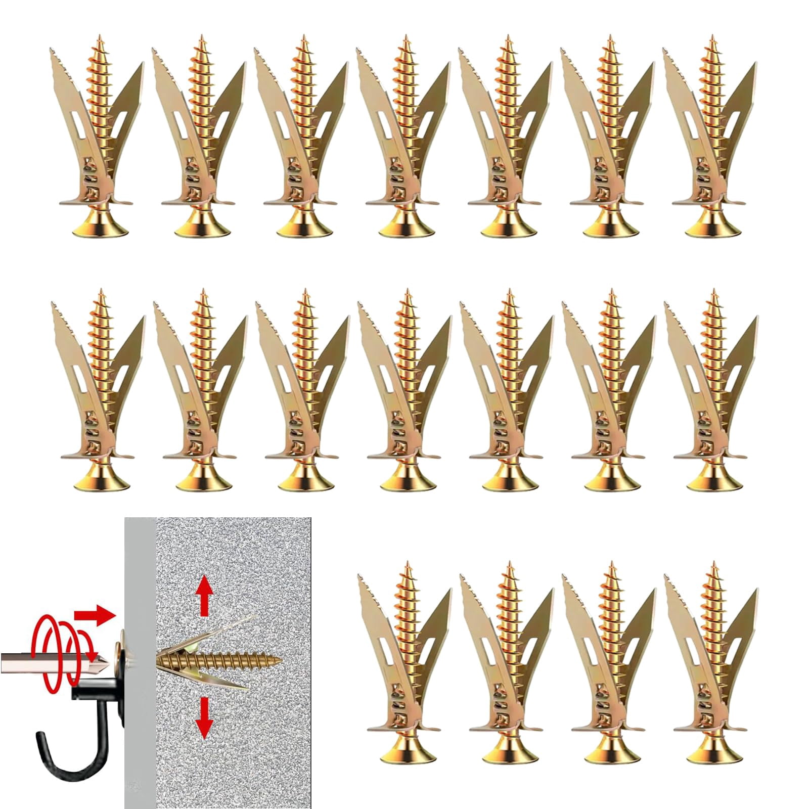Self Drilling Drywall Anchors with Screws Kit - Heavy Duty Hollow Wall Anchors for TV Mount, Shelves & Furniture, No Drill Needed (0.16"*1.18" Screw Only)
