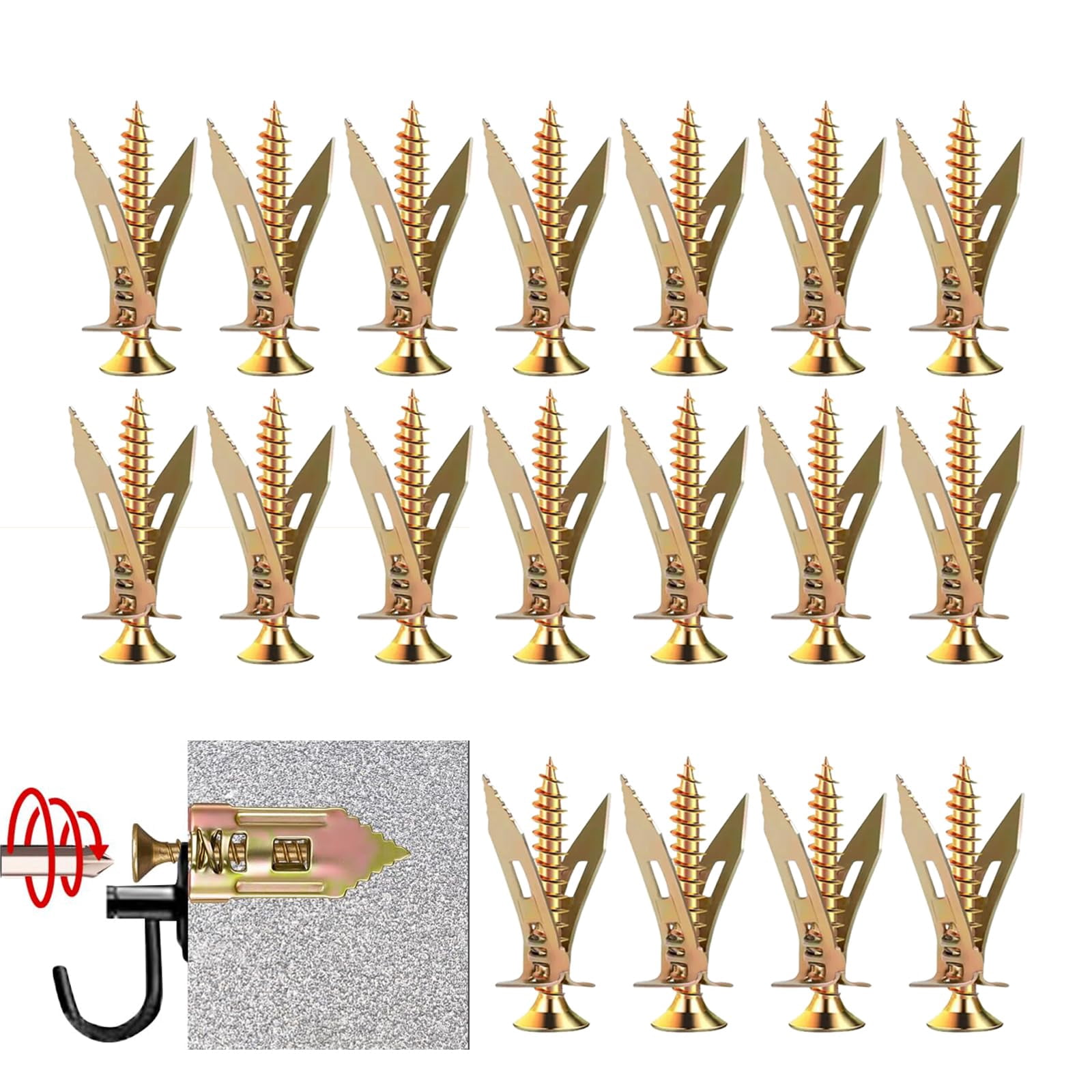 Self Drilling Drywall Anchors with Screws Kit - Heavy Duty Hollow Wall Anchors for TV Mount, Shelves & Furniture, No Drill Needed (0.16"*1.18" Screw Only)