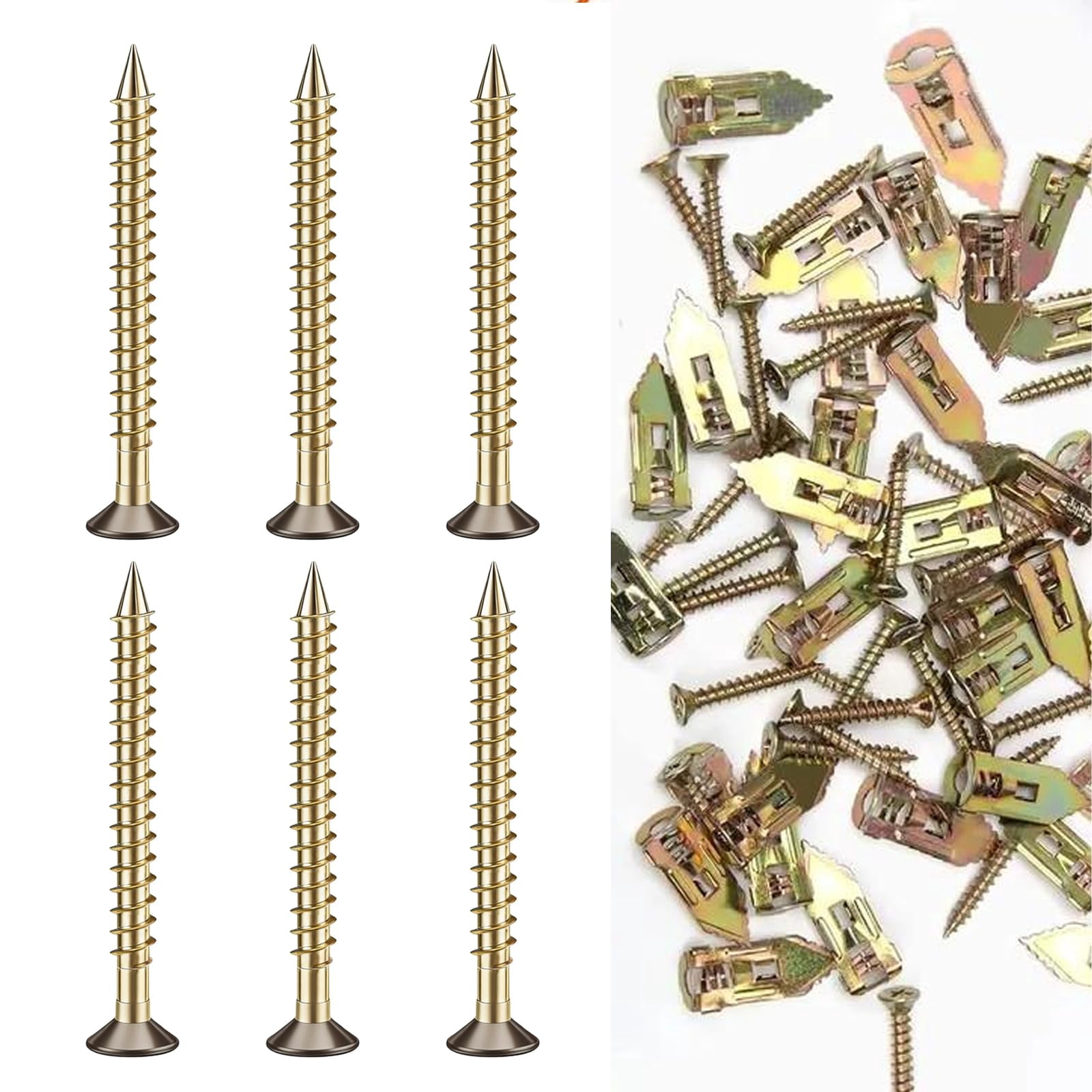 Self Drilling Drywall Anchors with Screws Kit - Heavy Duty Hollow Wall Anchors for TV Mount, Shelves & Furniture, No Drill Needed (0.16"*1.18" Screw Only)