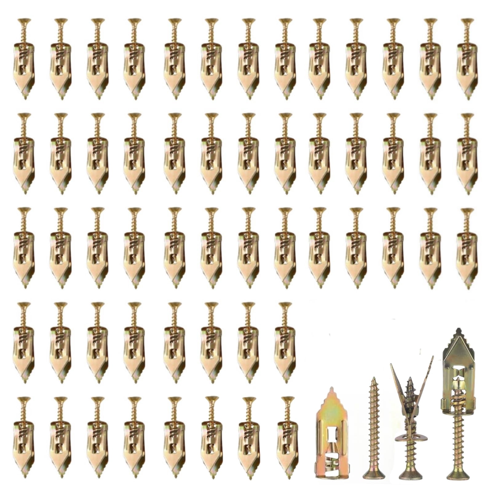 Self Drilling Drywall Anchors with Screws Kit, Premium Zinc Plated Steel Hollow Wall Anchors and Screws for Fixing TV, Cabinet, Curtains, 0.47“x1.57 Anchor & 0.31"x1.77" Screws (50pcs)