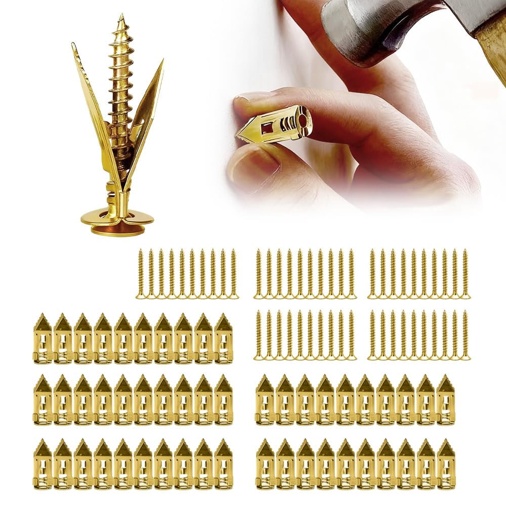 Self Drilling Drywall Anchors with Screws Kit, Upgraded Self-Drilling Anchors Screws, Direct Insertion Expansion Screw Easy Application No Drill or Holes in Wall (A-50Pcs, 0.47 * 1.37 inches)