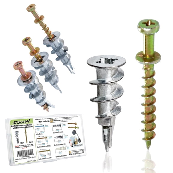Self-Drilling Drywall Zinc Anchors with Screws Kit - 25 Dry Wall Anchor, 25 Gold Bear Claw Double-Headed Wall Picture Hanging Screws for D-Rings, Sawtooth, Wire and Keyholes