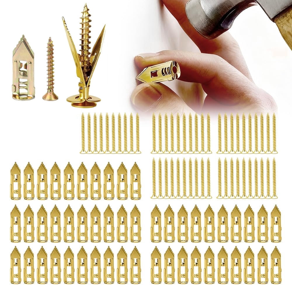 Self Drilling Metal Drywall Grip Anchors and Screws Set, Heavy Duty No Drill Wall Drywallgrip Expansion Anchors Screws Kit, No Pre-Drilling for Shelves Furniture Frames (50, Size 2)