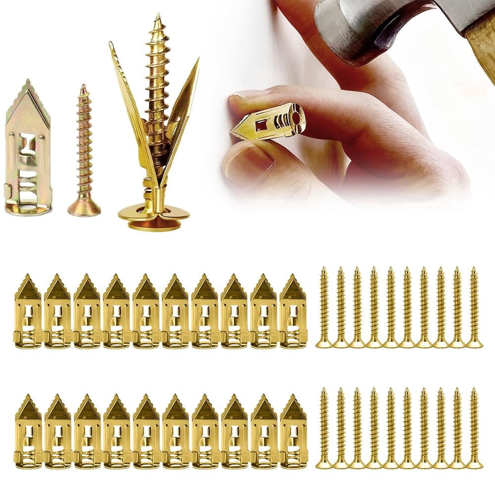 Self Drilling Metal Drywall Grip Anchors and Screws Set, Heavy Duty No Drill Wall Drywallgrip Expansion Anchors Screws Kit, No Pre-Drilling for Shelves Furniture Frames (20, Size 1)