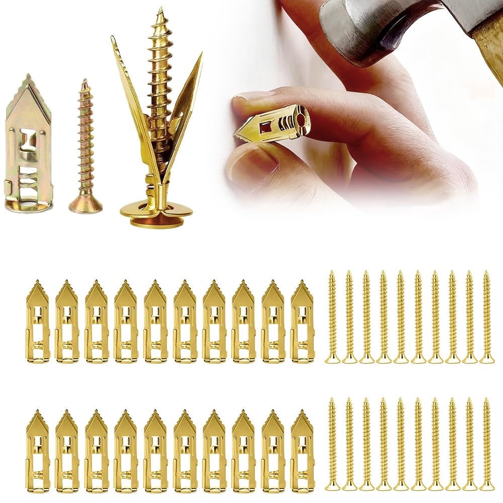 Self Drilling Metal Drywall Grip Anchors and Screws Set, Heavy Duty No Drill Wall Drywallgrip Expansion Anchors Screws Kit, No Pre-Drilling for Shelves Furniture Frames (20, Size 2)