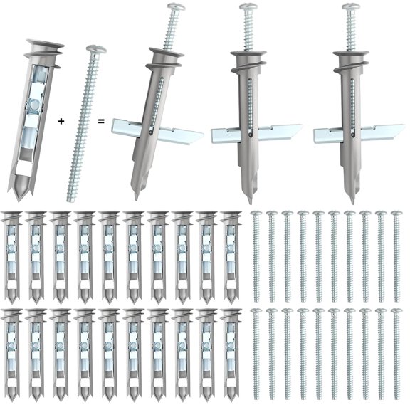Self-Drilling Toggle Drywall Anchors And Screws Kit 25 Pack Heavy Duty Metal Anchors With #8 X 2-1/8 Inch Zinc Screws, Holds Up To 100 Lbs, Drywall Toggle Bolts For Hollow Walls, Hanging