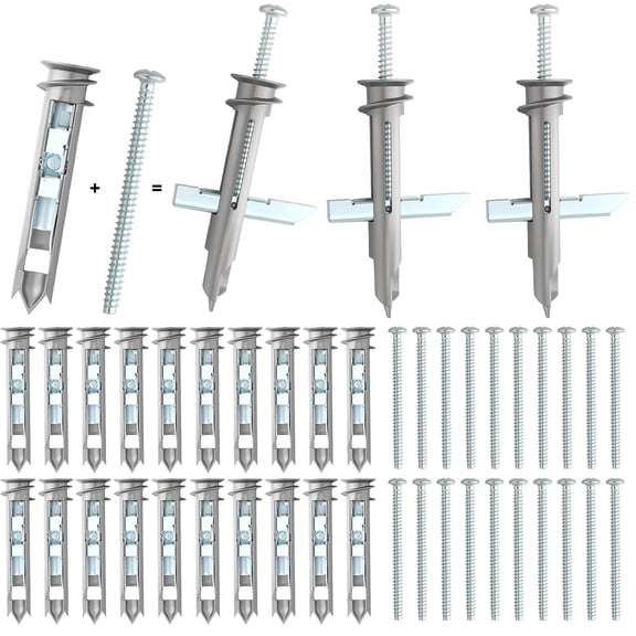 Self-Drilling Toggle Drywall Anchors and Screws Kit 25 Pack Heavy Duty Metal Anchors with #8 x 2-1/8 Inch Zinc Screws, Holds up to 100 Lbs, Drywall Toggle Bolts for Hollow Walls, Hanging