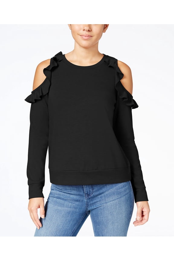 Self E Juniors Cold Shoulder Sweatshirt Black XS