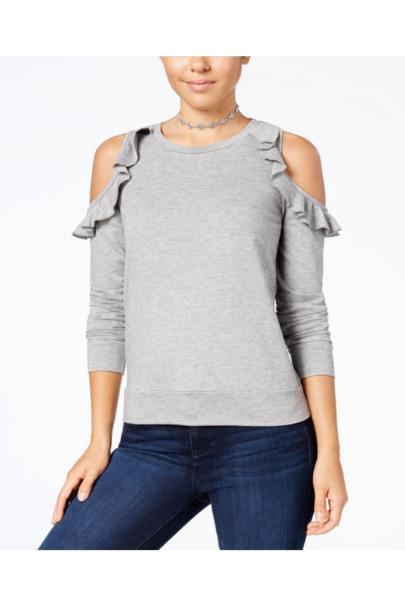 Self E Juniors Cold Shoulder Sweatshirt Heather Grey S