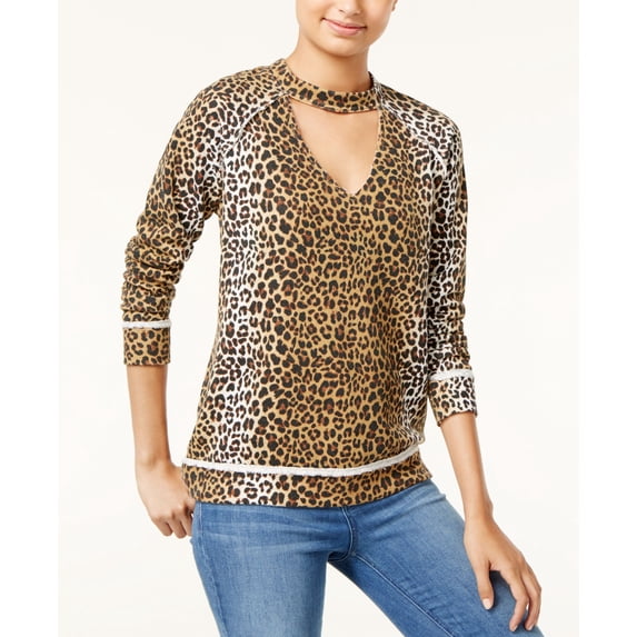 Self E Juniors Printed Cutout Sweatshirt Leopard S