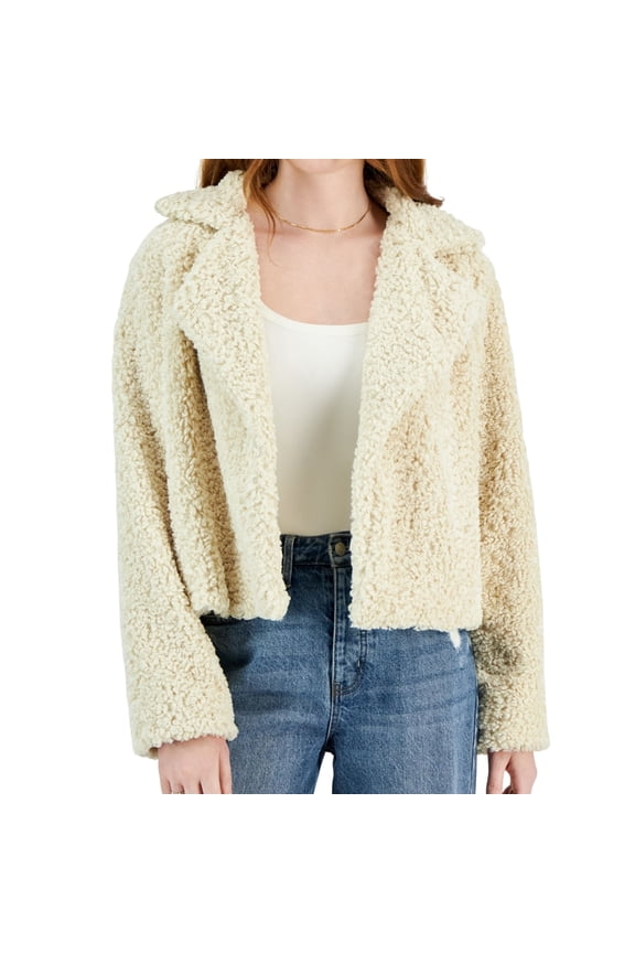 Self E Womens Faux Fur Blazer Jacket, Off-White, Juniors, X-Small