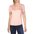 thumbnail image 1 of Self E Womens Juniors Coffee Print V-Neck Graphic T-Shirt Pink XS, 1 of 1