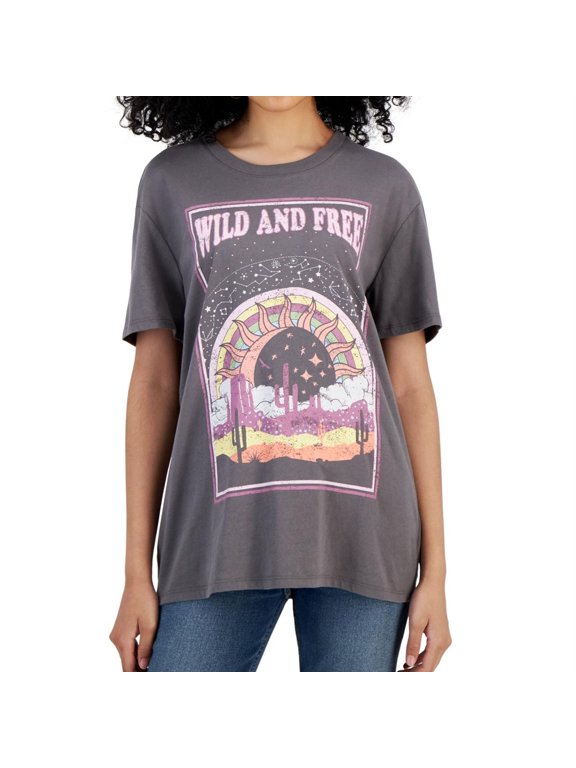 Self E Womens Wild and Free Boyfriend Graphic T-Shirt, Multicoloured, Juniors, Small
