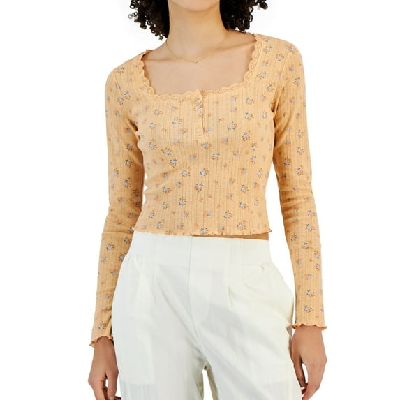 Self E Womens Knitted Top Henley Shirt, Multicoloured, Juniors, X-Large