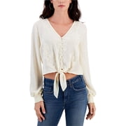 Self E Womens Lace Trimmed V Neck Peasant Blouse, Off White, Juniors, Small