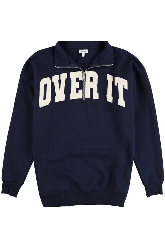 Self E Womens Over It Quarter Zip Sweatshirt, Blue, Juniors, Large