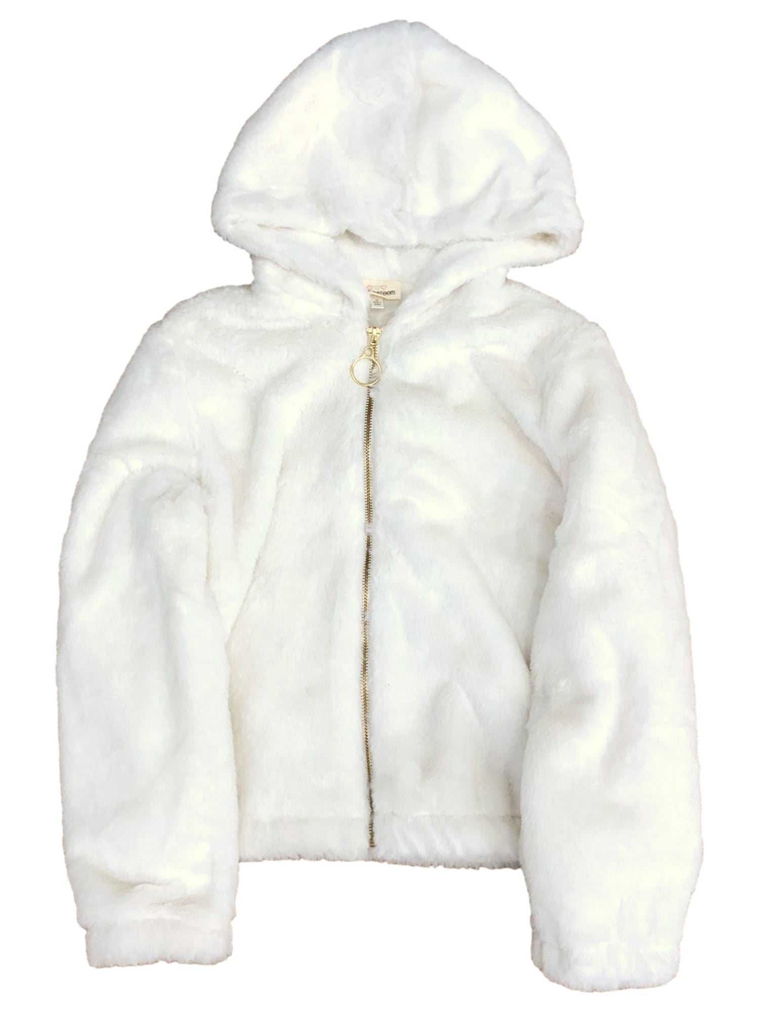 Self Esteem Girls Ivory Off-White Faux Fur Jacket Hoodie Coat
