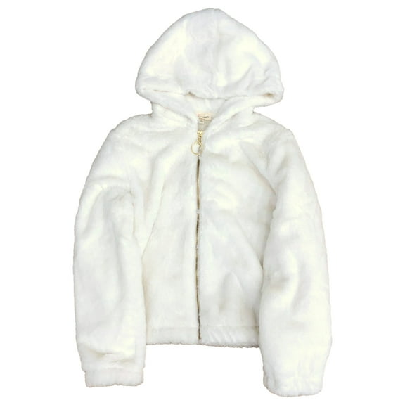 Self Esteem Girls Ivory Off-White Faux Fur Jacket Hoodie Coat Small (6-6X)