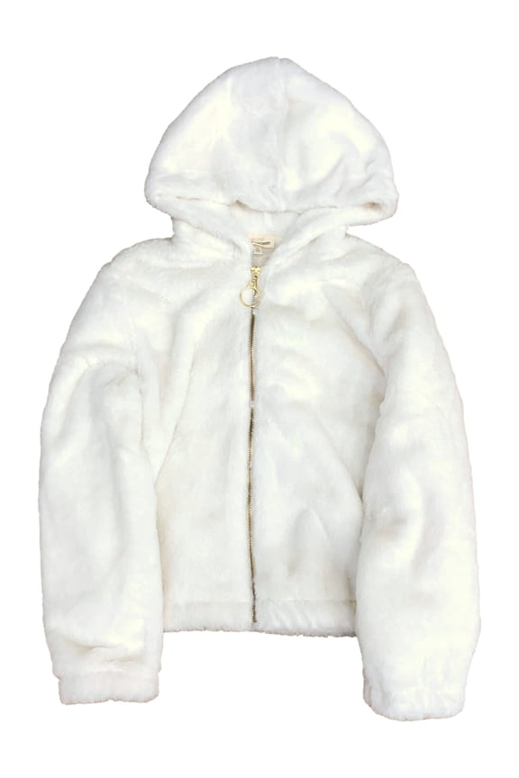 Girls Ivory Off-White Faux Fur Jacket Hoodie Coat Small (6-6X)