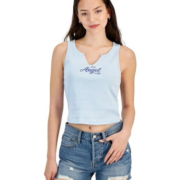 Self Esteem Womens Angel Print Tank Top, Blue, Juniors, Small