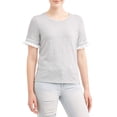 thumbnail image 1 of Self Esteem Juniors' Athletic Stripe Ruffle Short Sleeve T-Shirt, 1 of 4