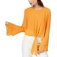 thumbnail image 1 of Self Esteem Juniors' Bell-Sleeve Tie-Front Top (Gold, L), 1 of 1