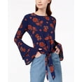thumbnail image 1 of Self Esteem Juniors Bell Sleeve Tie Front Top Navy Floral XL, 1 of 1