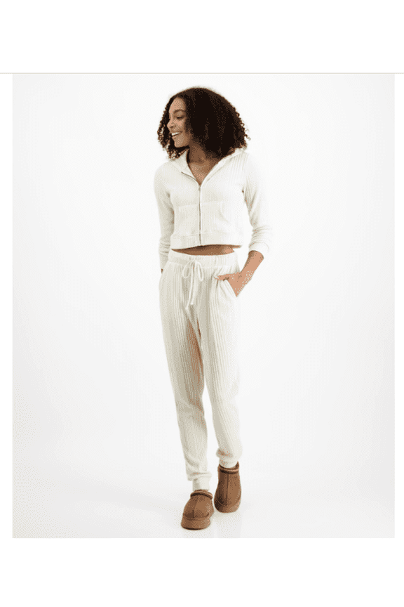 Juniors' Brushed Ribbed Full-Zip Hoodie - Irish Cream