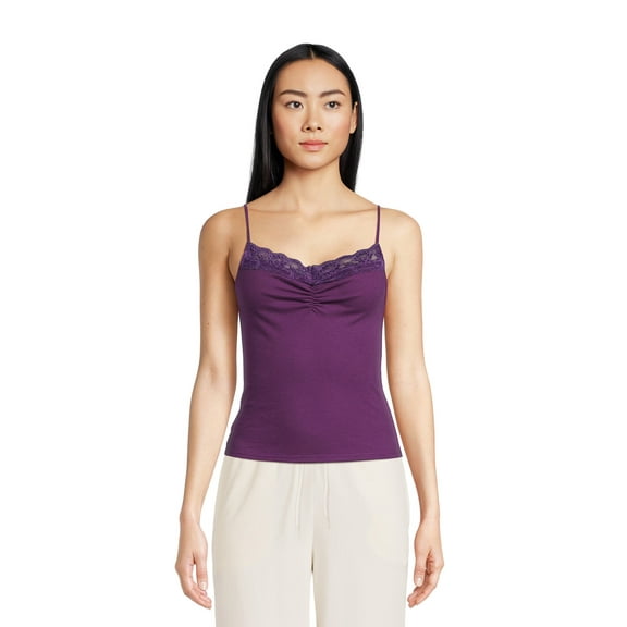 Self Esteem Juniors’ Cinched Front Lace Trim Cami