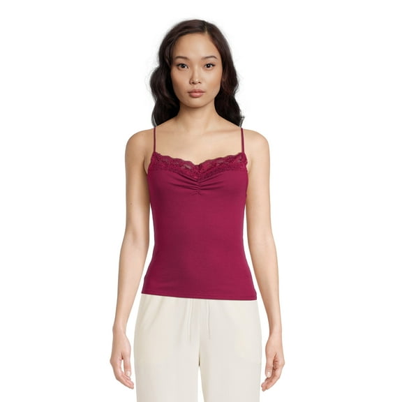 Self Esteem Juniors’ Cinched Front Lace Trim Cami