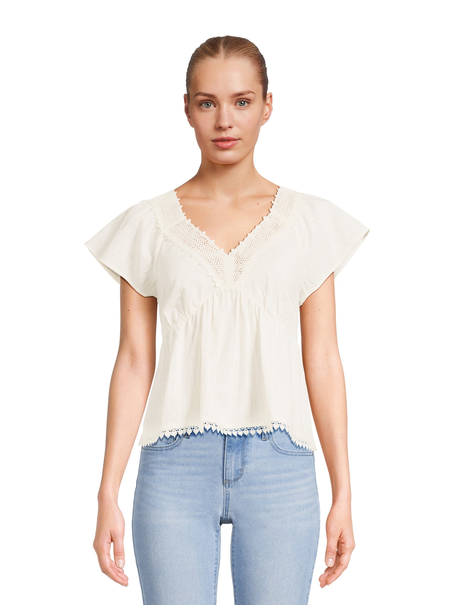 Self Esteem Juniors Crochet Trim Babydoll Top