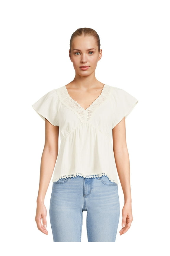 Juniors Crochet Trim Babydoll Top