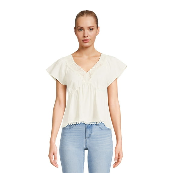 Self Esteem Juniors Crochet Trim Babydoll Top