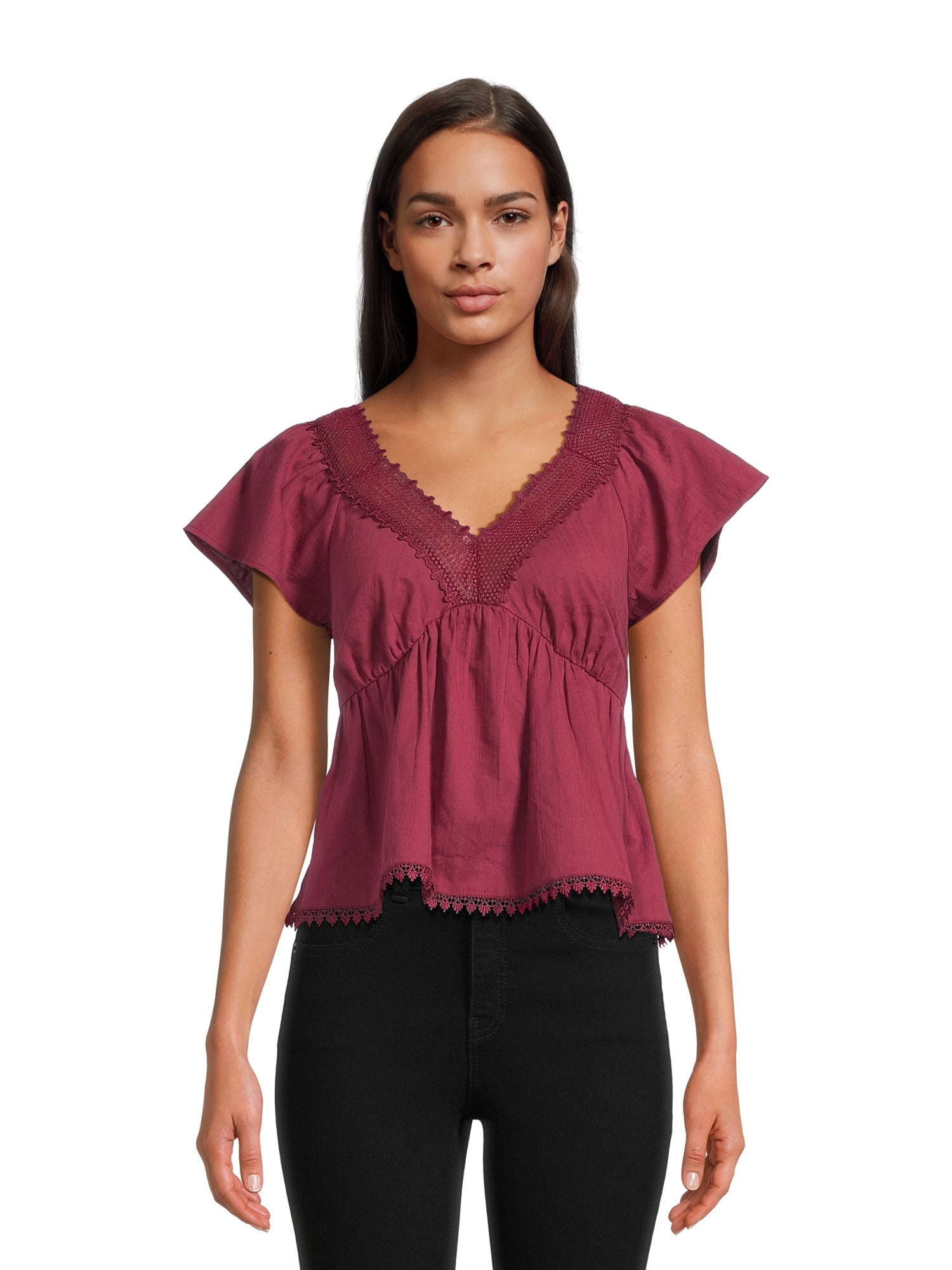 Self Esteem Juniors Crochet Trim Babydoll Top