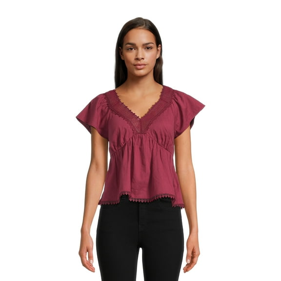 Self Esteem Juniors Crochet Trim Babydoll Top