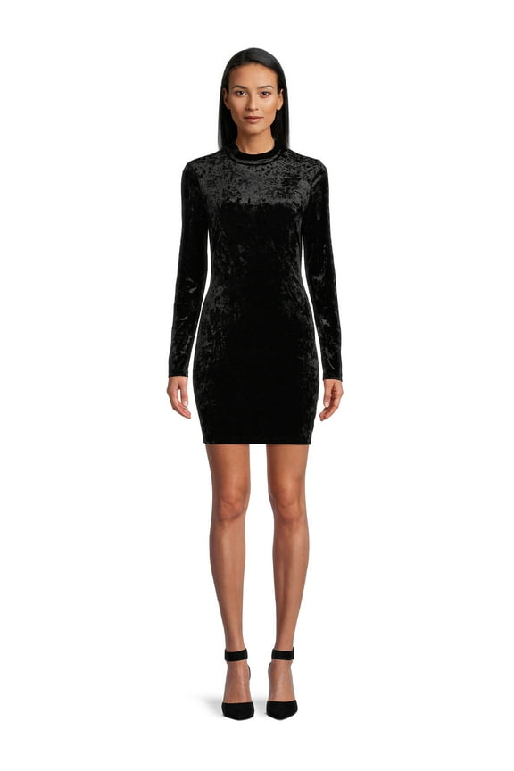 Juniors Crushed Velvet Mock Neck Bodycon Dress