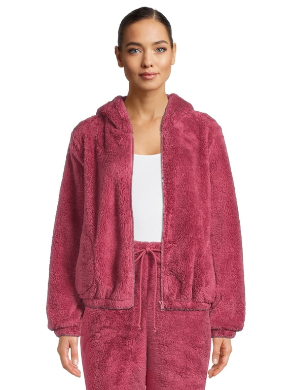 Juniors Faux Sherpa Zip Up Hoodie