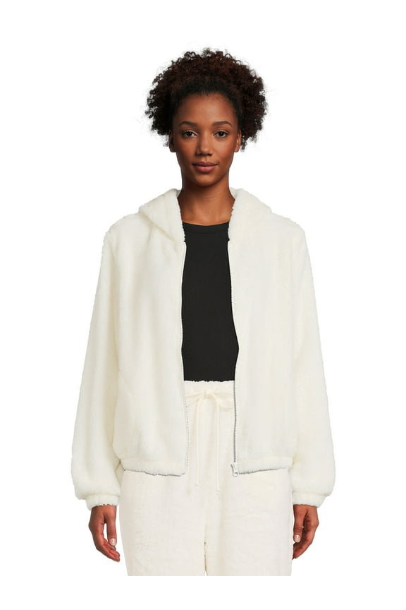 Juniors Faux Sherpa Zip Up Hoodie