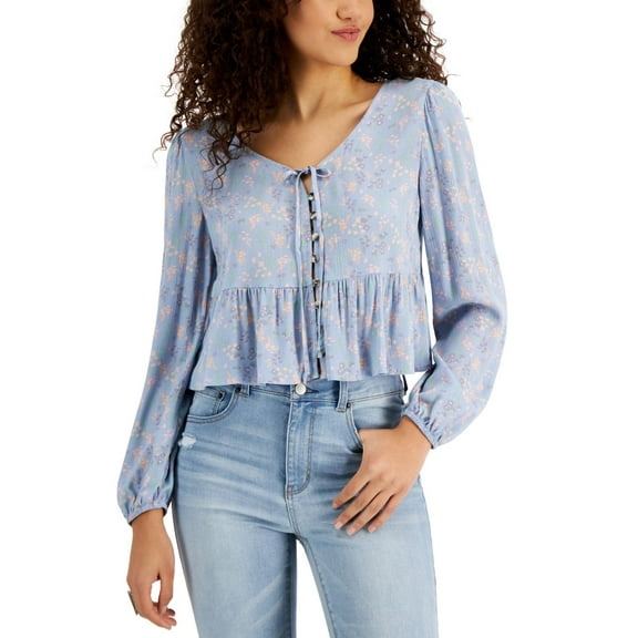 Self Esteem Juniors Floral-Print Woven Peplum Top