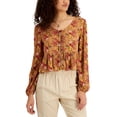 thumbnail image 1 of Self Esteem Juniors Floral Crop Long Sleeve Button Front Rayon Blouse Size, 1 of 1