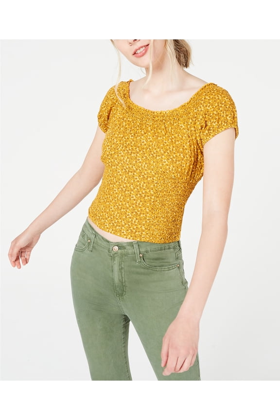 Juniors Floral-printed Smocked Peasant Top Size S