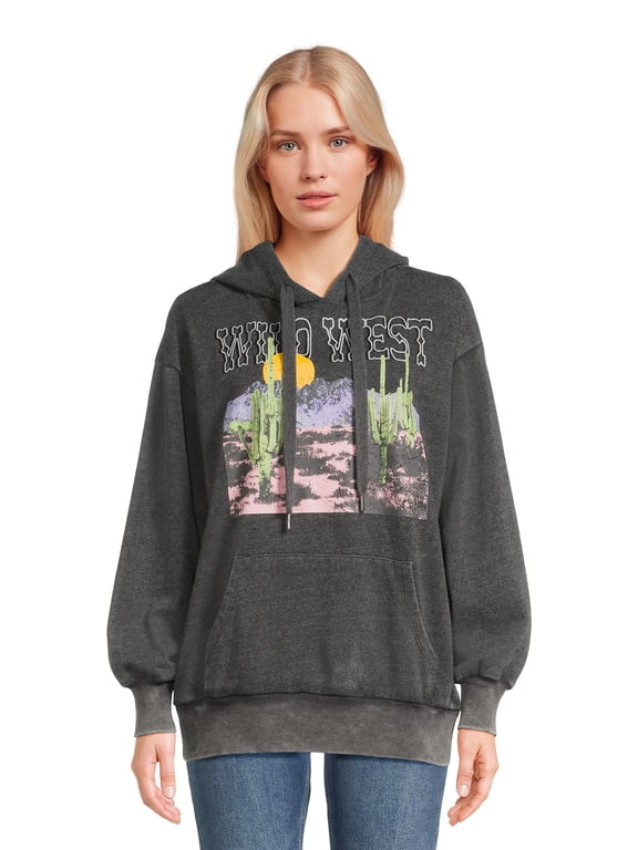 Juniors Graphic Mineral Wash Hoodie, Sizes S-XL