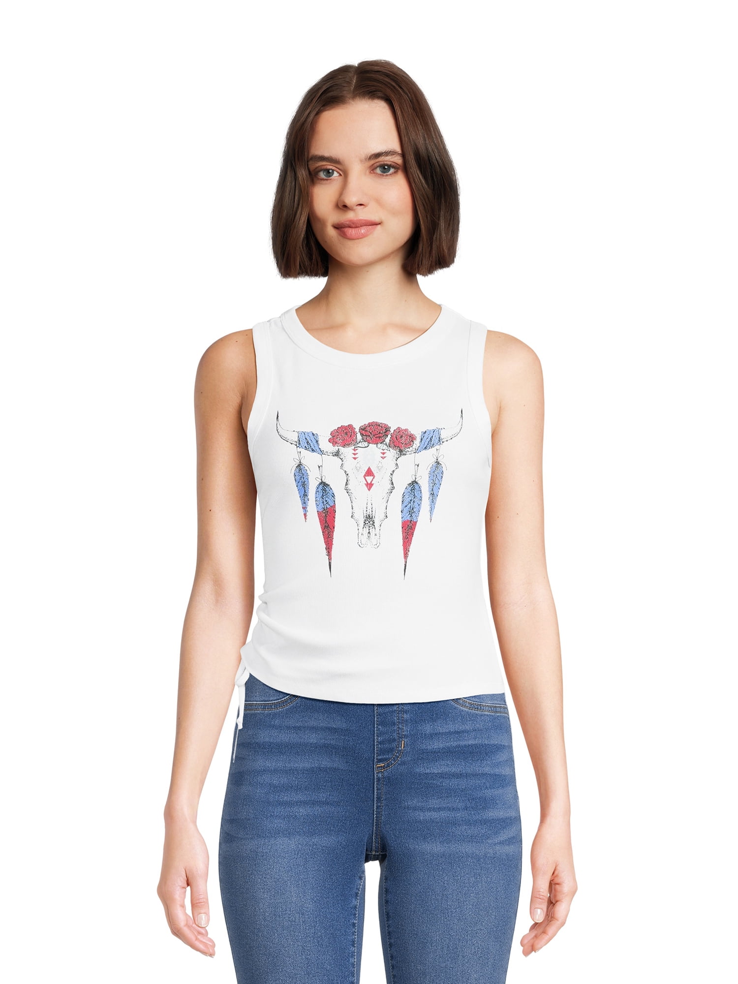 Self Esteem Juniors Graphic Tank Top with Ruched Sides
