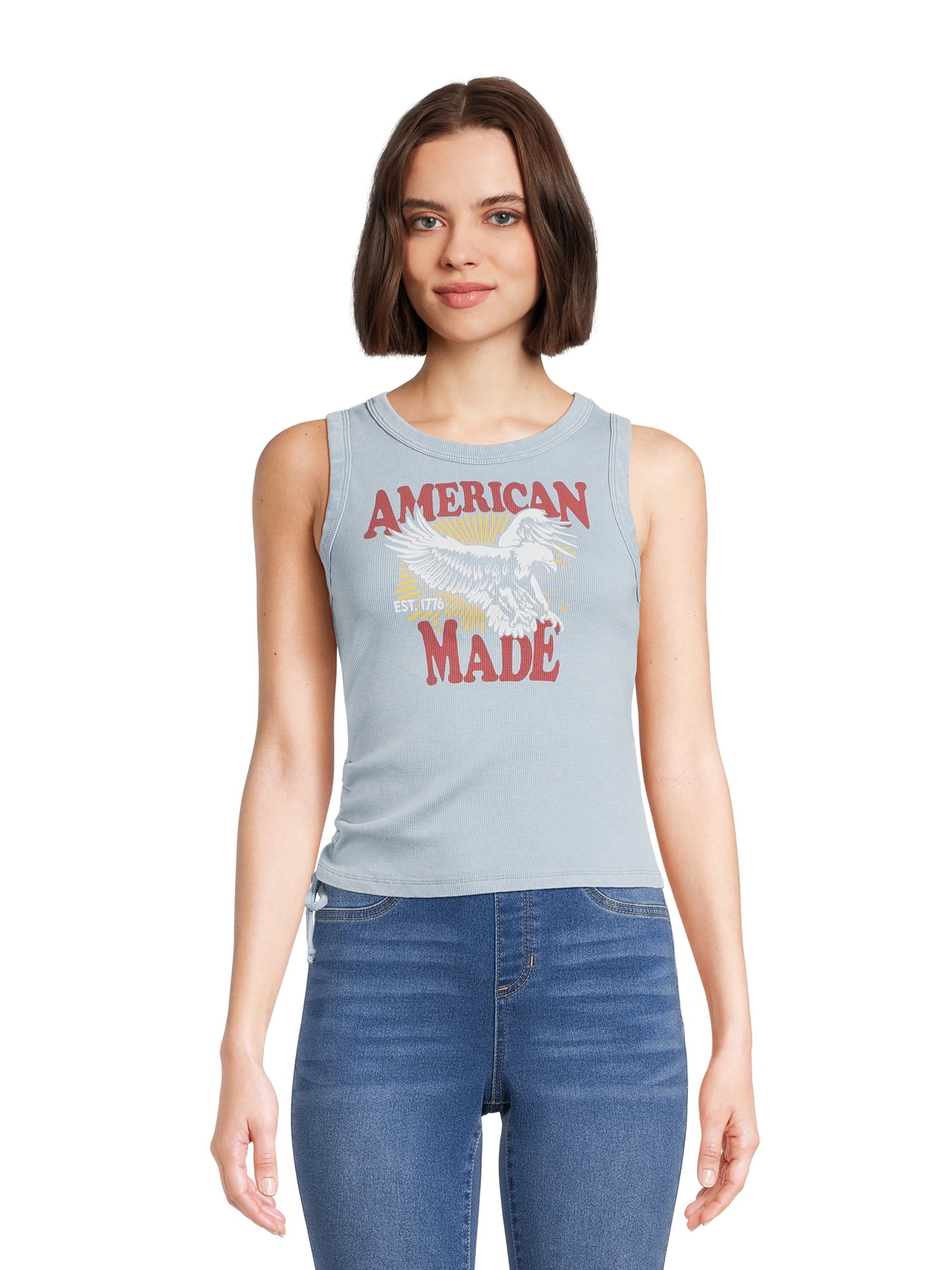 Self Esteem Juniors Graphic Tank Top with Ruched Sides