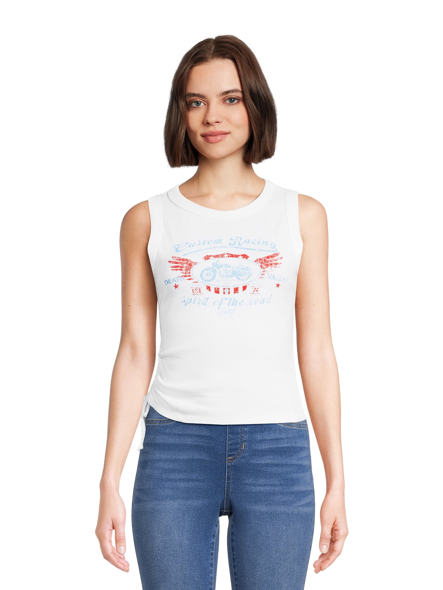 Self Esteem Juniors Graphic Tank Top with Ruched Sides